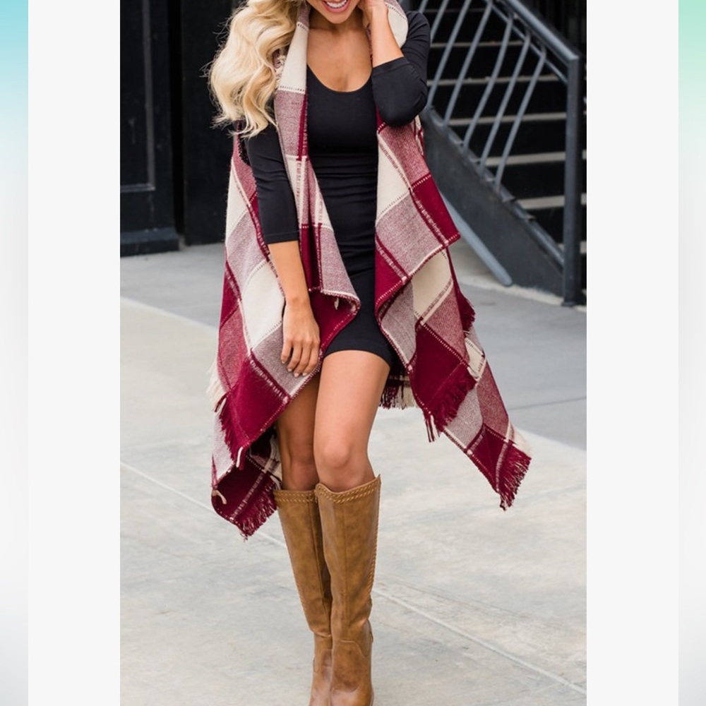 Women‎ Boho Plaid Poncho Shawl Wrap Sweater Knitting Vest Small